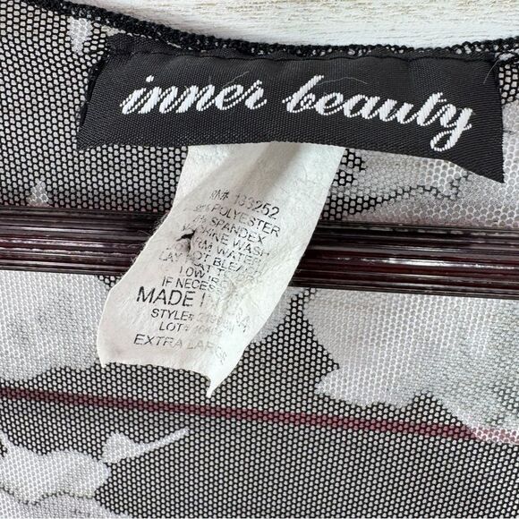 Inner Beauty Floral Sheer Mesh Kimono Topper Open Front Black White XL - Picture 9 of 11